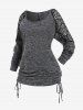 Plus Size Lace Panel Raglan Sleeves Cinched Ruched Space Dye T Shirt -  