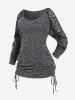 T-shirt Chiné Panneau en Dentelle de Grande Taille à Manches Raglan à Volants - Gris Foncé L | US 12