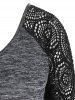 T-shirt Chiné Panneau en Dentelle de Grande Taille à Manches Raglan à Volants - Gris Foncé L | US 12