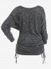 T-shirt Chiné Panneau en Dentelle de Grande Taille à Manches Raglan à Volants - Gris Foncé L | US 12