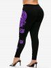 Gothic High Waist Skull Rose Print Leggings -  