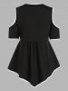 Plus Size Leaf Flower Lace Panel Cold Shoulder Empire Waist Casual T Shirt -  