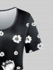 Plus Size Monochrome Floral Print Colorblock T-shirt -  