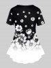 Plus Size Monochrome Floral Print Colorblock T-shirt -  
