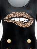 T-shirt à Imprimé Léopard Animal Lèvre de Grande Taille à Manches Courtes - Noir L | US 12