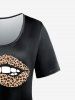 T-shirt à Imprimé Léopard Animal Lèvre de Grande Taille à Manches Courtes - Noir 5x | US 30-32