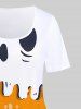 T-shirt Bicolore Contrasté à Imprimé Dessin Animé de Grande Taille - Orange 1X | US 14-16