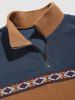 Colorblock Geometric Embroidery Fluffy Polar Fleece Sweatshirt -  