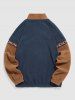 Colorblock Geometric Embroidery Fluffy Polar Fleece Sweatshirt -  