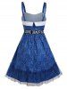 Mesh Overlay Allover Gear Geometric Letter Print Foldover A Line Mini Dress -  