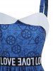 Mesh Overlay Allover Gear Geometric Letter Print Foldover A Line Mini Dress -  