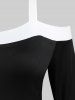 Plus Size Flare Sleeves Cold Shoulder Two Tone T Shirt -  