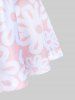 T-shirt à Imprimé Fleur à Epaule Dénudée de Grande Taille - Rose Léger  5x | US 30-32