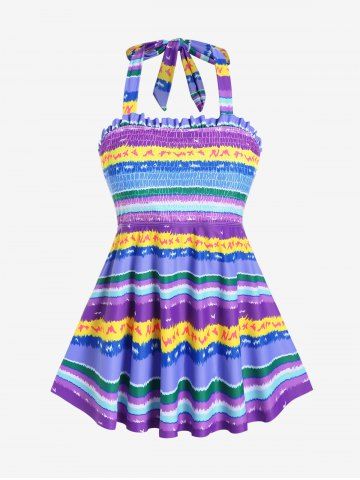 Plus Size Halter Backless Padded Modest Swim Tankini Top - PURPLE - 1X | US 14-16
