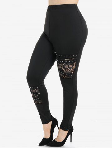 Gothic High Waist Skull Lace Panel Studded Pants
