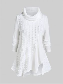 Plus Size Asymmetric Cowl Neck Cable Knit Sweater - WHITE - 4X | US 26-28