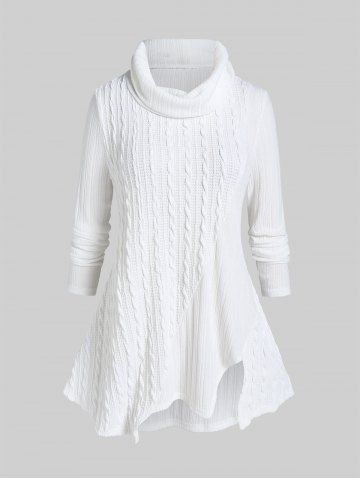 Pull Torsadé Asymétrique Grande Taille à Col Bénitier - WHITE - 4X | US 26-28