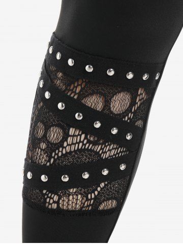 Gothic High Waist Skull Lace Panel Studded Pants