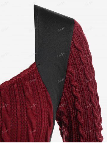 Plus Size Cable Knit Panel Mixed Media Lace Up Tee