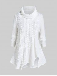 Plus Size Asymmetric Cowl Neck Cable Knit Sweater -  