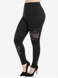 Gothic High Waist Skull Lace Panel Studded Pants -  