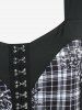 T-shirt Au Crochet à Carreaux Fleur Design de Grande Taille à Manches Longues - Noir L | États-Unis 12