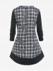 Plus Size Plaid Flowers Hook-and-Eye Design Long Sleeves T-shirt -  