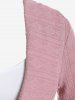 T-shirt Bicolore Superposé Tricoté Grande Taille Manches Longues à Col Châle - Rose clair 