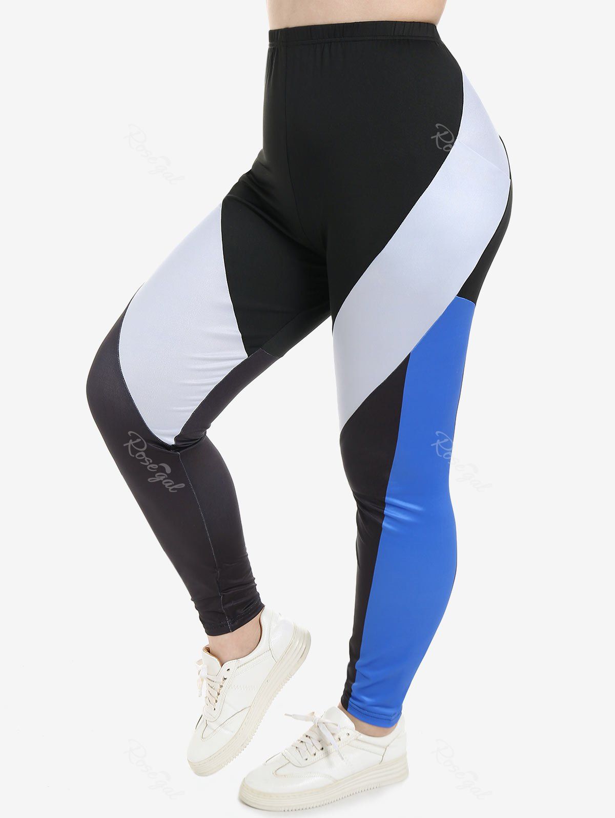 Pantalon Moulant en Blocs de Couleurs de Grande Taille avec Poche Latérale Multi 5X