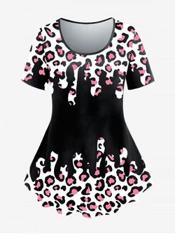 Plus Size Short Sleeve Animal Leopard Print T-shirt - MULTI - 5X | US 30-32
