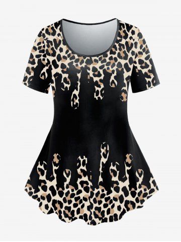 Plus Size Short Sleeve Animal Leopard Print T-shirt - BLACK - 1X | US 14-16