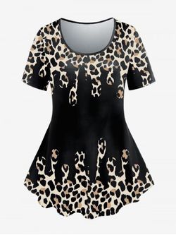 Plus Size Short Sleeve Animal Leopard Print T-shirt - BLACK - 1X | US 14-16