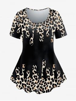 Plus Size Animal Leopard Print T-shirt - BLACK - 2X | US 18-20