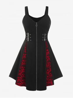 Gothic Full Zipper Buckles Skull Lace Dress - BLACK - 4X | US 26-28