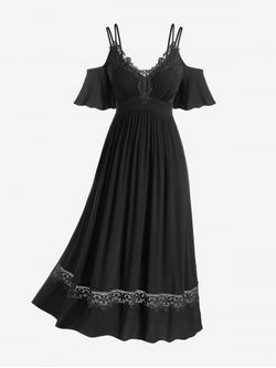 Plus Size Lace Panel Cold Shoulder Maxi Dress - BLACK - 1X | US 14-16