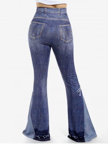Plus Size 3D Jeans Lace-up Pattern Printed Pull On Flare 70s 80s Disco Pants