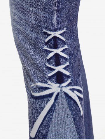 Plus Size 3D Jeans Lace-up Pattern Printed Pull On Flare 70s 80s Disco Pants