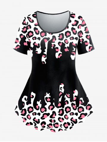 Plus Size Short Sleeve Animal Leopard Print T-shirt - MULTI - 5X | US 30-32
