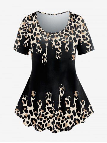 Camiseta con Estampado de Leopardo de Talla Extra con Mangas Cortas - BLACK - 1X | US 14-16