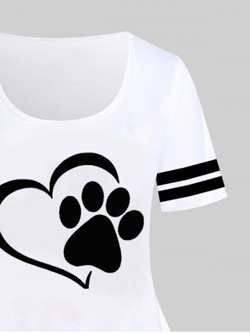 Plus Size Cat Paw Heart Printed Short Sleeves Tee