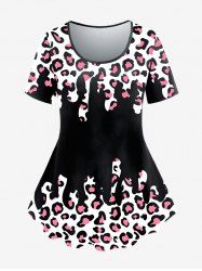Plus Size Short Sleeve Animal Leopard Print T-shirt -  