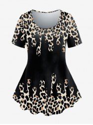 Plus Size Animal Leopard Print T-shirt -  