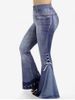 Plus Size 3D Jeans Lace-up Pattern Printed Pull On Flare Pants -  