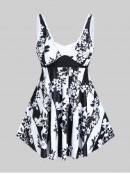 Haut de Maillot de Bain Rembourré à Imprimé Fleur sans Dos de Grande Taille - Noir L | US 12