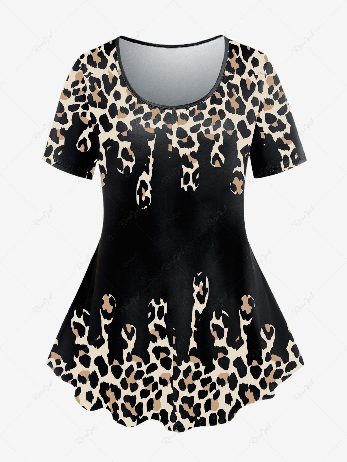 Affordable Plus Size Short Sleeve Animal Leopard Print T-shirt  