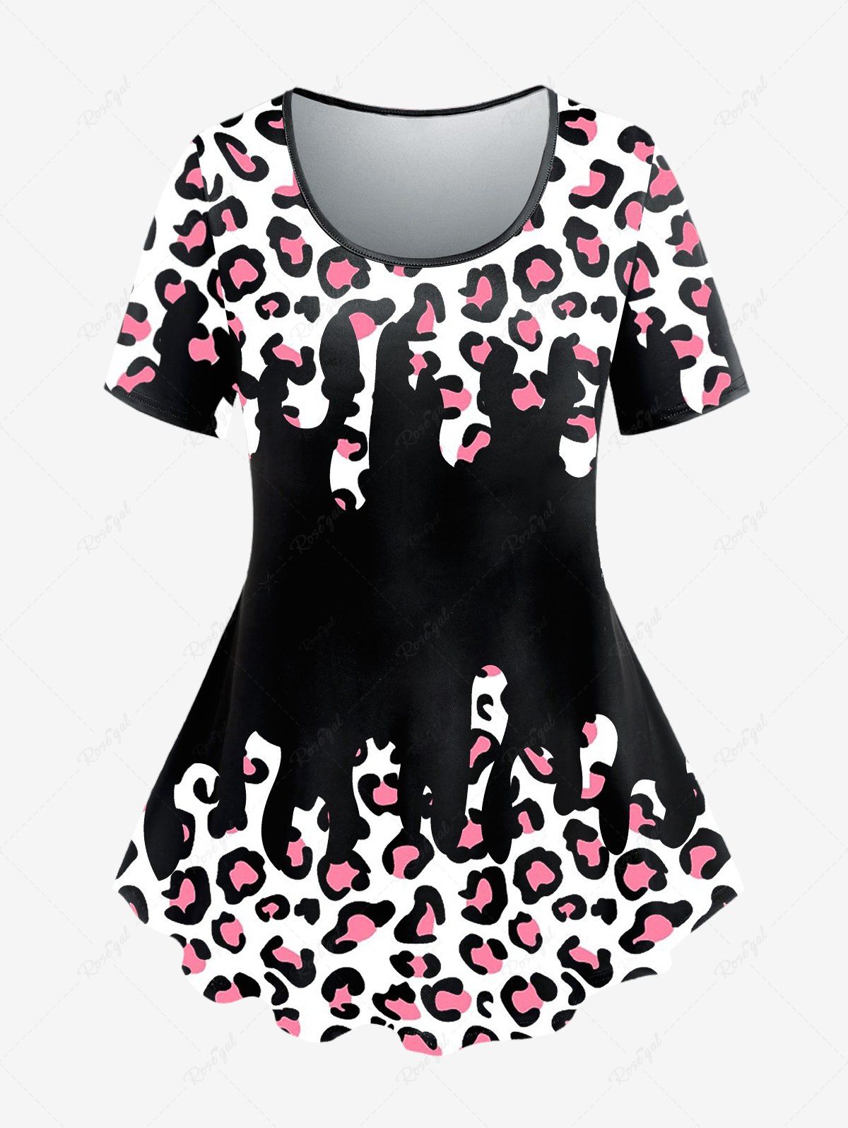 T-shirt à Imprimé Animal Léopard à Manches Courtes de Grande Taille Multi L | US 12