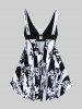 Plus Size Flower Printed Backless Padded Two Tone Swim Top -  