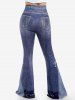 Pantalon Evasé Motif de 3D Jean Imprimé de Grande Taille à Lacets - Bleu clair 4x | US 26-28