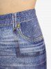 Pantalon Evasé Motif de 3D Jean Imprimé de Grande Taille à Lacets - Bleu clair 4x | US 26-28