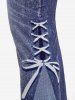 Pantalon Evasé Motif de 3D Jean Imprimé de Grande Taille à Lacets - Bleu clair 1x | US 14-16
